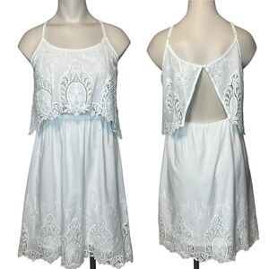 FLYING TOMATO sz Medium Sun Dress Open Flyaway Back Lined Scalloped Hems White